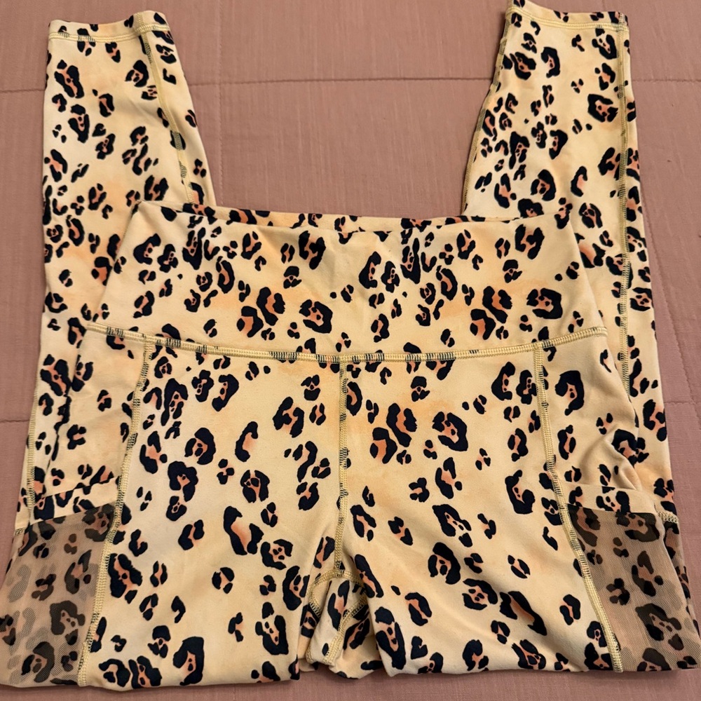 Fabletics Cream and Black Leopard Leggings